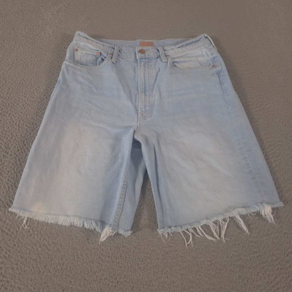 Mother Shorts Womens 30 Light Blue High Waisted Rider Bermuda Jorts Frayed Denim